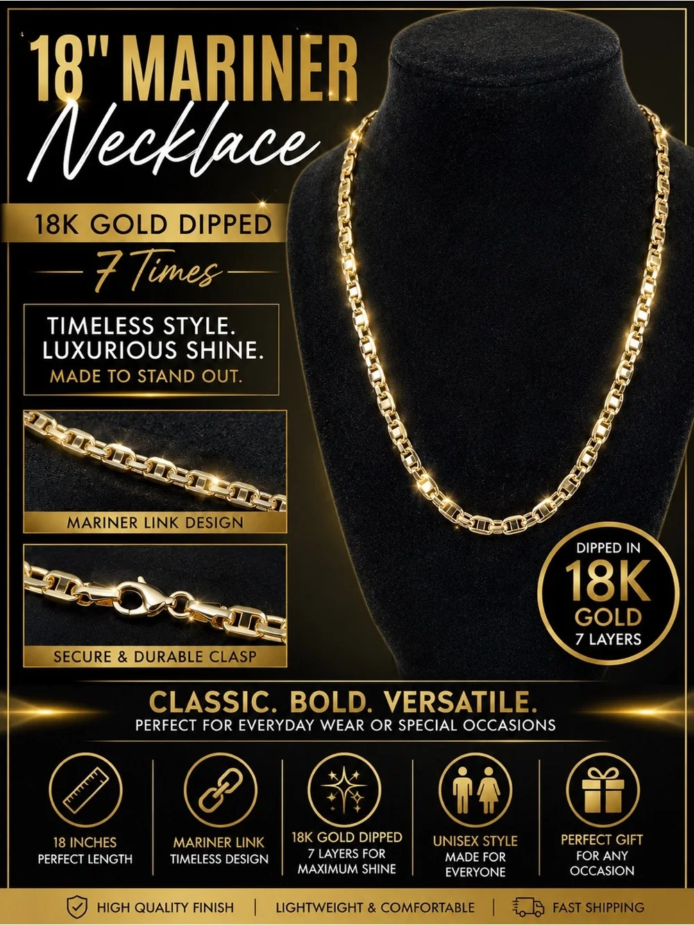 18” Mariner Necklace – 18K Gold Dipped (7 Layers)